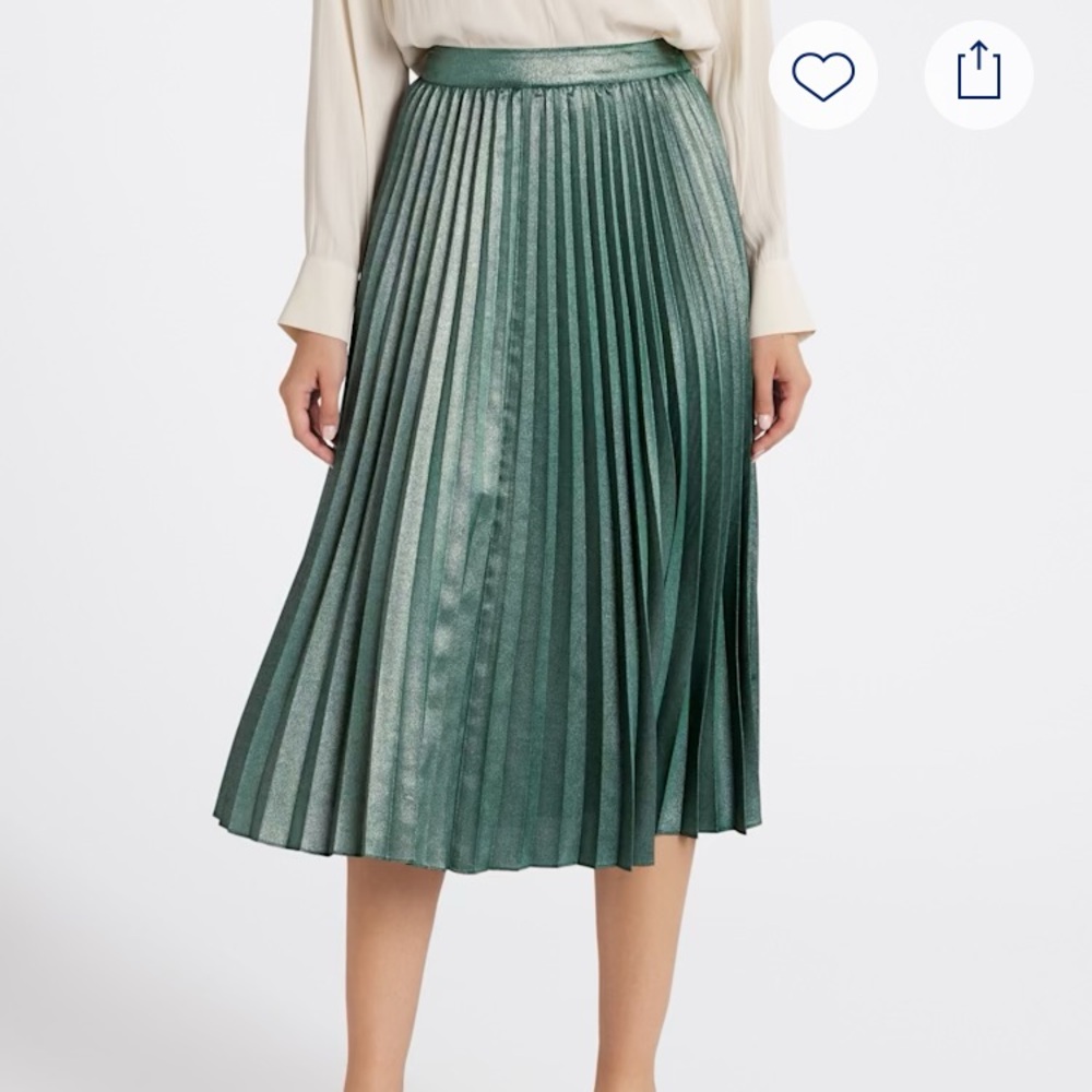 Skies Are Blue Shimmering Teal Pleated Midi Skirt